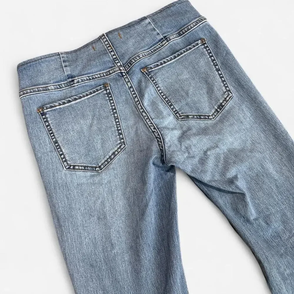 Free People Light Blue Washed Stretchy Denim Distressed High Rise Flare Jeans 28
